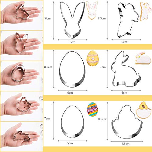 joyoldelf Cortadores de Galletas de Pascua, 6PCS Moldes de Galletas, Huevos, Conejos, Orejas de Conejo, Pollitos, Regalo Ideal de Pascua y Galletas de Pascua