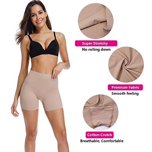 Joyshaper - Pantalones cortos antirozaduras para mujer y niña, talla grande, para debajo del vestido de falda sin costuras, pantalones de seguridad, calzoncillos lisos, pantalones cortos Beige beige L
