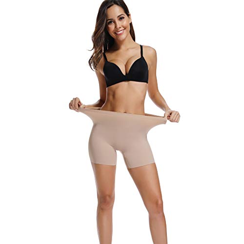 Joyshaper - Pantalones cortos antirozaduras para mujer y niña, talla grande, para debajo del vestido de falda sin costuras, pantalones de seguridad, calzoncillos lisos, pantalones cortos Beige beige L