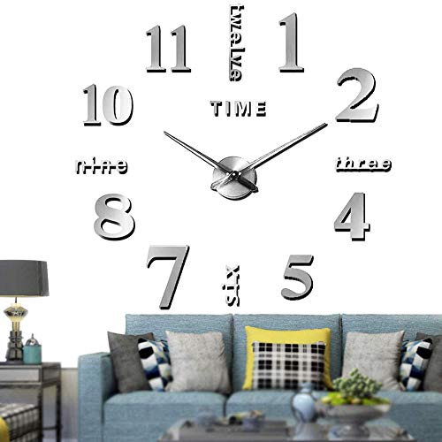 JPYH 3D DIY Reloj de Pared Silencioso Espejo de Acrílico sin Marco Efecto de Reloj de Pared Pegatina de Pared Decoración Ideal para la Casa Oficina Hotel Restaurante (Negro)