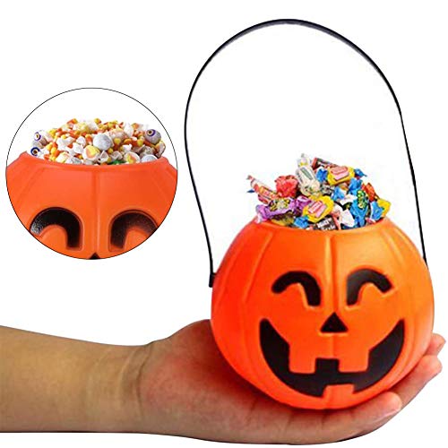 JPYH 4 Piezas Cubo de Calabaza de plástico de Halloween，niños Barril del Caramelo Fiesta Conteniotre de Dulces para Halloween Accesorios Decoraciones