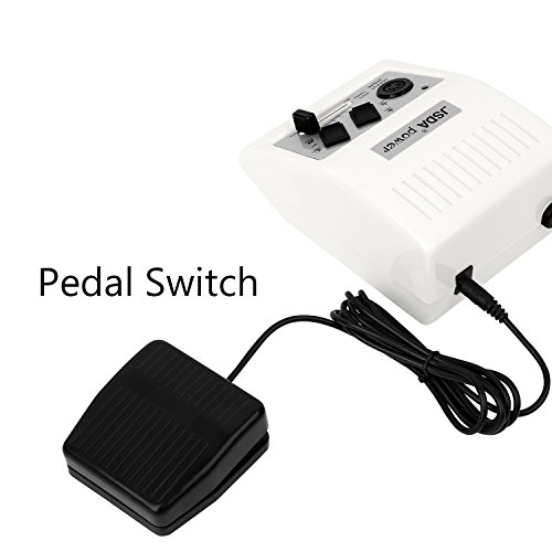 JSDA Torno Para Uñas Profesional 30000 RPM con Pedal – Potente Set de Manicura y Pedicura con Fresas Para Retirar Esmalte y Callos, Empujar Cutículas, Limar – Bajo Nivel de Ruido y Vibración – Blanco