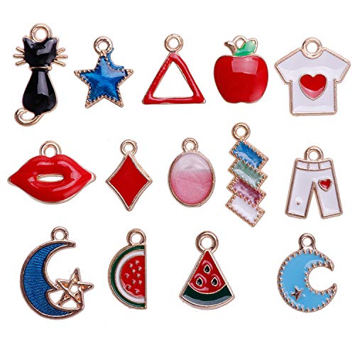 JuanYa - 100 piezas de dijes surtidos chapados en oro esmaltado, diseño de luna y fruta navideña, colgante para collar y pulseras