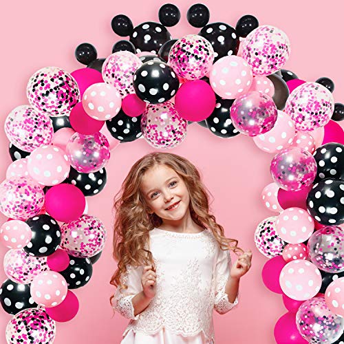 Juego de 117 Arco de Guirnalda de Globos de Ratón Arco de Guirnalda de Globos de Rosa Roja/Oro Blanco Rojo Negro y Tira de Globo para Decoración Fiesta de Tema Ratón (Color Rosa Rojo del Ratón)