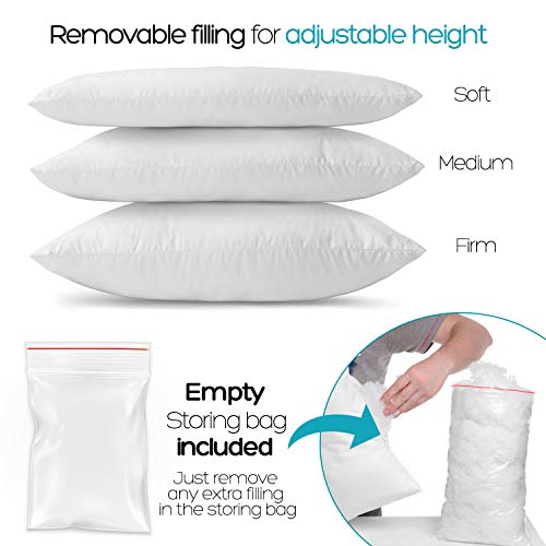 Juego de 2 Almohadas Ajustables (50 x 70 cm), Sin Productos Químicos (OEKO-TEX) con Bolsa de Almacenamiento y Cremallera - 2 x Almohada Cervical Adaptado - Todo Tipos de Dormilones - Garantía 3 Años