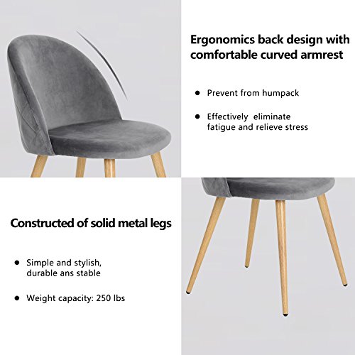 Juego de 2 sillas de Comedor de Terciopelo Gris para Oficina ergonómicas, Patas de Metal con Acabado en Madera