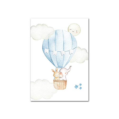 Juego de 3 Laminas 30x40 Animales Jirafa Elefante Conejo Globo Azul Citas Cuadros Inspiradoras Habitacion Bebe Infantiles Niño Pósteres Impresión en Lienzo Decoración Regalo DIN A3 Sin Marco