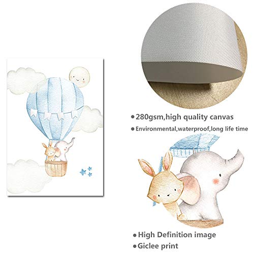 Juego de 3 Laminas 30x40 Animales Jirafa Elefante Conejo Globo Azul Citas Cuadros Inspiradoras Habitacion Bebe Infantiles Niño Pósteres Impresión en Lienzo Decoración Regalo DIN A3 Sin Marco