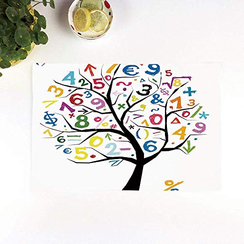 Juego de 4 Manteles Individuales,Antideslizantes, Decoración de aula de matemáticas, árbol de ar,Manteles Individuales Lavables Salvamanteles Individuales Resistentes para la Mesa de Comedor de Cocina