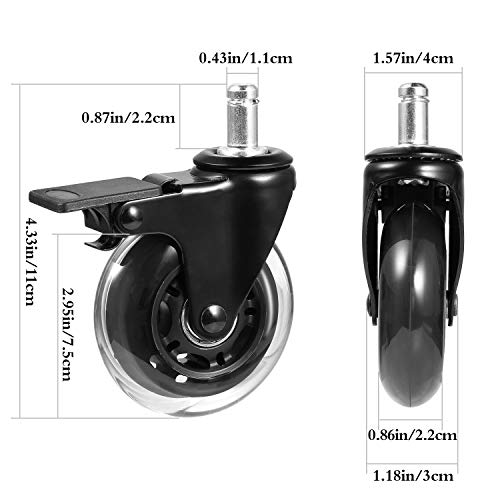 Juego de 5 ruedas para silla de oficina (11 x 22 mm, con freno), color negro