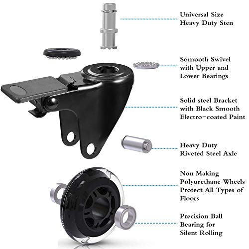 Juego de 5 ruedas para silla de oficina (11 x 22 mm, con freno), color negro