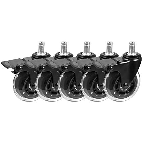 Juego de 5 ruedas para silla de oficina (11 x 22 mm, con freno), color negro
