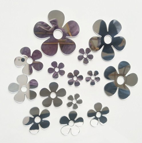 Juego de 50 Pegatinas para Espejo de Flores pequeñas, Diferentes tamaños, para decoración de guardería, Manualidades y álbumes de Recortes, Piezas de Espejo