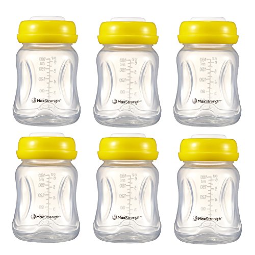 Juego de 6 botellas de leche materna con tapas a prueba de fugas por Max Strength Pro, 180 ml, botellas reutilizables de cuello ancho para la colección de leche materna y de almacenamiento, sin BPA