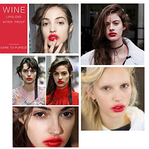 Juego de 6 botellas de vino brillo de labios Tint resistente al agua Lippenstift tono, duradero beso de prueba, no Stick Taza brillo Pintalabios