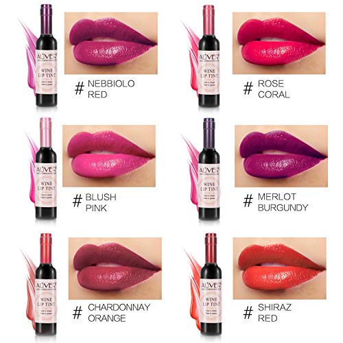 Juego de 6 botellas de vino brillo de labios Tint resistente al agua Lippenstift tono, duradero beso de prueba, no Stick Taza brillo Pintalabios