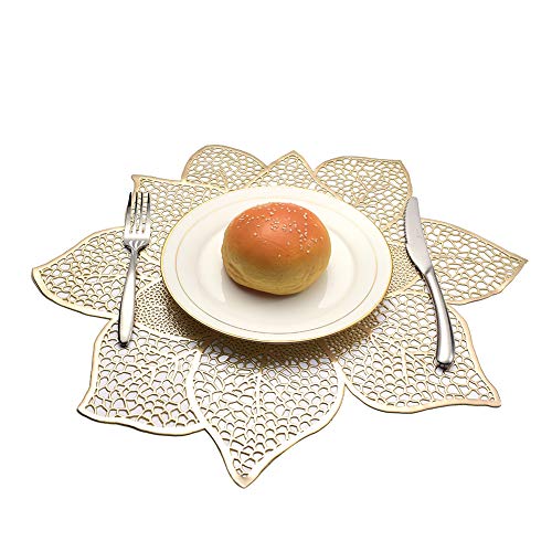 Juego de 6 manteles individuales lavables con diseño de flores, impermeables, con aislamiento térmico, pvc, dorado, 40 x 40 cm