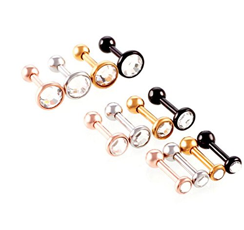 Juego de 6 pendientes de tuerca de acero inoxidable con 3 tamaños diferentes para mujer y niña, diseño circular con circonita cúbica y cierre de bola, para hélix, tragus o cartílago Free oro rosa