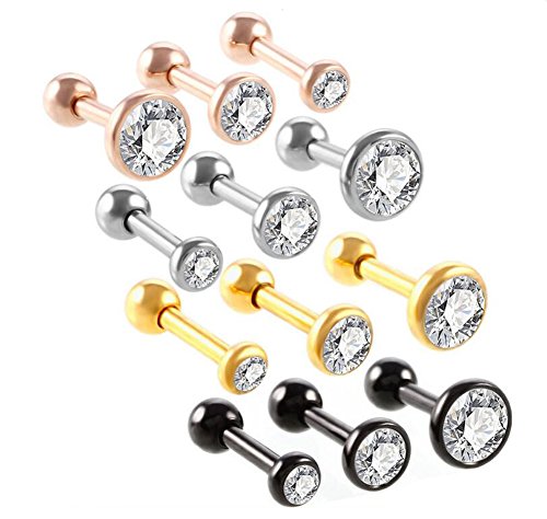 Juego de 6 pendientes de tuerca de acero inoxidable con 3 tamaños diferentes para mujer y niña, diseño circular con circonita cúbica y cierre de bola, para hélix, tragus o cartílago Free plata