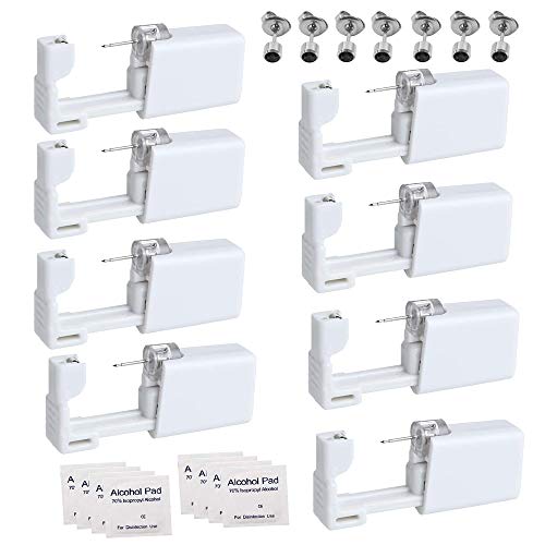 Juego de 8 pistolas desechables para piercing de oreja con pendientes de asepsis, sin dolor, de seguridad, para niñas, mujeres y hombres