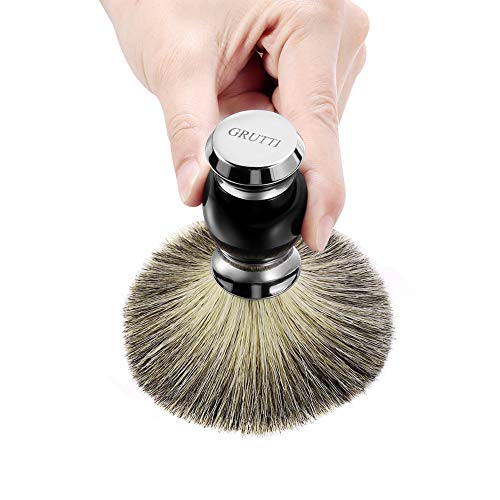 Juego de brocha de afeitar GRUTTI Premium con soporte de brocha de lujo y portaescobillas para el tazón de jabón y maquinillas de afeitar manuales para regalos de maquinilla