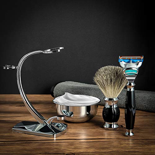 Juego de brocha de afeitar GRUTTI Premium con soporte de brocha de lujo y portaescobillas para el tazón de jabón y maquinillas de afeitar manuales para regalos de maquinilla