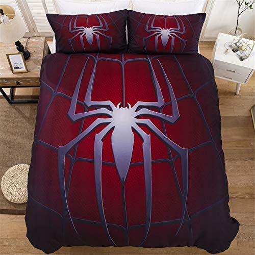 Juego de cama de araña impresa en 3D para niños Adolescentes Patrón de tela de araña Juego de funda nórdica con 1 funda de almohada Funda de edredón de microfibra rojo oscuro Individual 135 * 200 cm