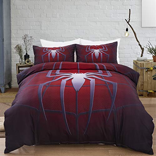 Juego de cama de araña impresa en 3D para niños Adolescentes Patrón de tela de araña Juego de funda nórdica con 1 funda de almohada Funda de edredón de microfibra rojo oscuro Individual 135 * 200 cm