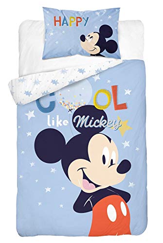 Juego de cama infantil de Mickey Mouse, 2 piezas, funda nórdica de 100 x 135 cm y funda de almohada de 40 x 60 cm, 100% algodón Öko-Tex