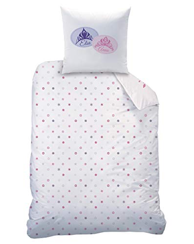 Juego de cama reversible de Disney Frozen 135 x 200 cm + 80 x 80 cm, 100% algodón, 2 Pink Mountain Elsa Anna y Olaf Frozen