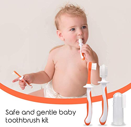 Juego de cepillos de dientes para bebés, de 0 a 2 años, 3 cepillos de dientes para bebé, con cepillo de dedo y cepillo masticable para la dentición del bebé