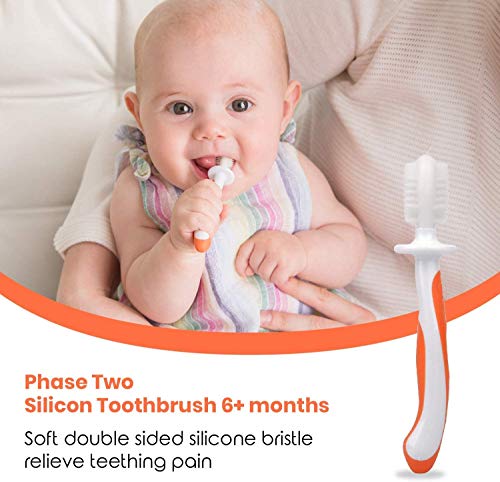 Juego de cepillos de dientes para bebés, de 0 a 2 años, 3 cepillos de dientes para bebé, con cepillo de dedo y cepillo masticable para la dentición del bebé