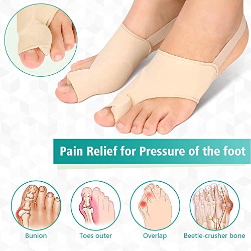 Juego de corrector de juanetes de gel y separador de dedos de gel, 1 Pair Férulas para juanetes Funda de Tela con Separador de gel para proteger los de dedos pies para separador dedo martillo