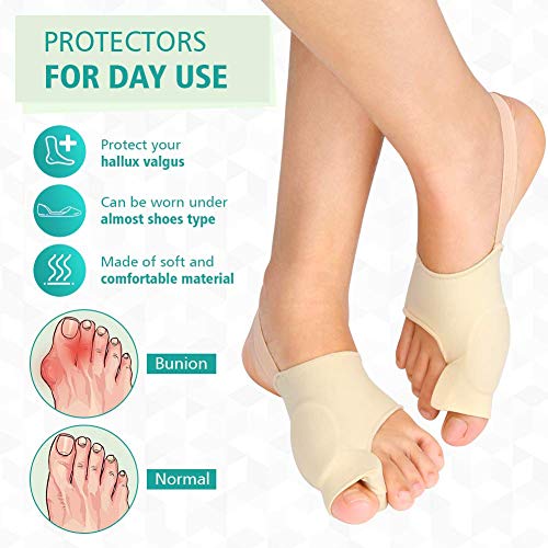 Juego de corrector de juanetes de gel y separador de dedos de gel, 1 Pair Férulas para juanetes Funda de Tela con Separador de gel para proteger los de dedos pies para separador dedo martillo