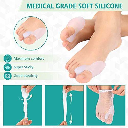 Juego de corrector de juanetes de gel y separador de dedos de gel, 1 Pair Férulas para juanetes Funda de Tela con Separador de gel para proteger los de dedos pies para separador dedo martillo