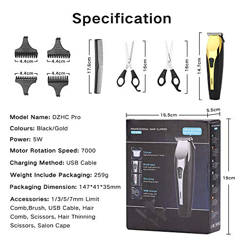 Juego de Cortapelo Profesional Inalámbrico Dazspirit para Hombres, Maquinas Cortar Cabello Profesional Recargable USB para Cabello/Barba, Incluye Peines Guía Y Otros Accesorios de Corte de Cabello