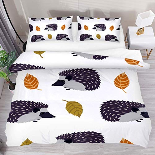 Juego de funda de edredón de 3 piezas, diseño de erizo, color blanco, con 2 fundas de almohada, decoración de ropa de cama, para adolescentes, niños, niñas, adultos y rey, 209