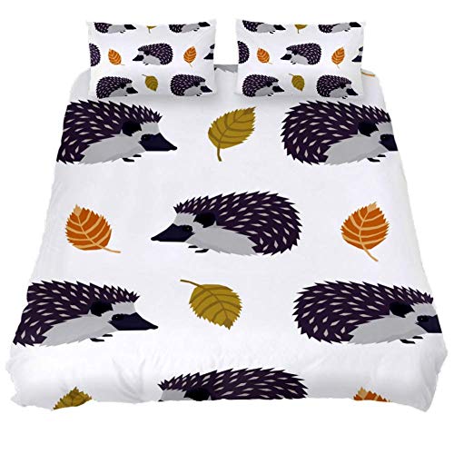 Juego de funda de edredón de 3 piezas, diseño de erizo, color blanco, con 2 fundas de almohada, decoración de ropa de cama, para adolescentes, niños, niñas, adultos y rey, 209