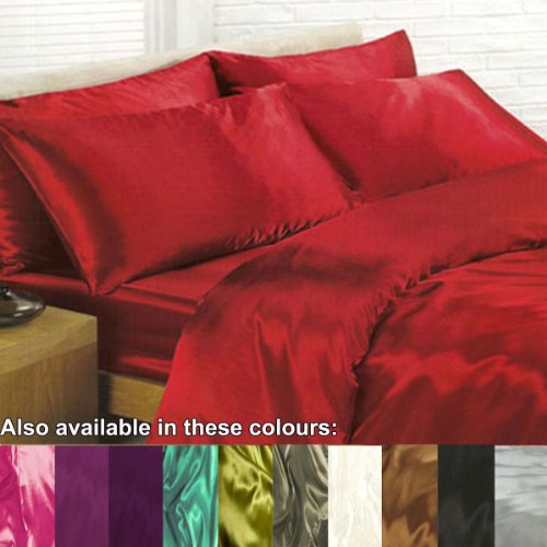 Juego de Funda de edredón de Seda Satinada roja de Doble tamaño 6 Piezas