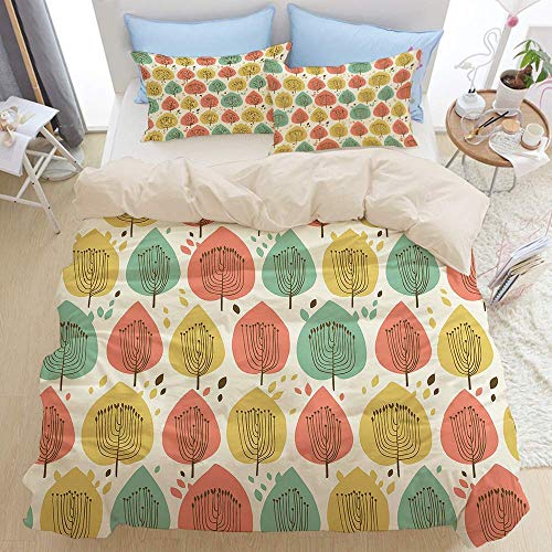 Juego de funda nórdica Beige, estampado floral de estilo escandinavo en paleta pálida Árbol de otoño abstracto, juego de cama decorativo de 3 piezas con 2 fundas de almohada Fácil cuidado Anti-alérgic