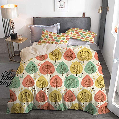 Juego de funda nórdica Beige, estampado floral de estilo escandinavo en paleta pálida Árbol de otoño abstracto, juego de cama decorativo de 3 piezas con 2 fundas de almohada Fácil cuidado Anti-alérgic