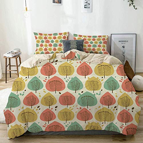 Juego de funda nórdica Beige, estampado floral de estilo escandinavo en paleta pálida Árbol de otoño abstracto, juego de cama decorativo de 3 piezas con 2 fundas de almohada Fácil cuidado Anti-alérgic