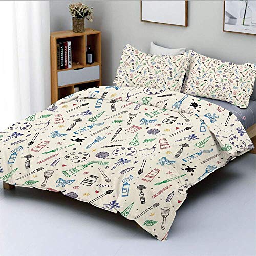 Juego de funda nórdica, pintura artística, motivo, pincel, paleta de colores, cinta, tinte, tijera, artesanía, tema decorativo, decorativo, juego de cama de 3 piezas con 2 fundas de almohada, multicol