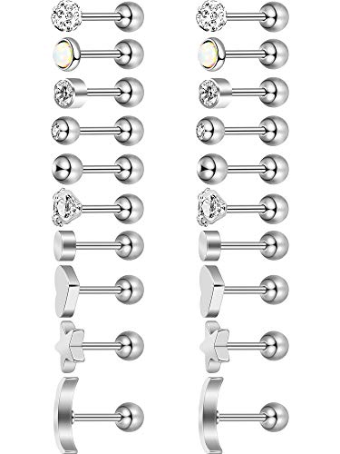 Juego de Pendientes de Barra con Pesas de Acero Inoxidable Aretes de Perno de Bola Piercing de Cartílago Hélice Trago (Color Plateado 2)