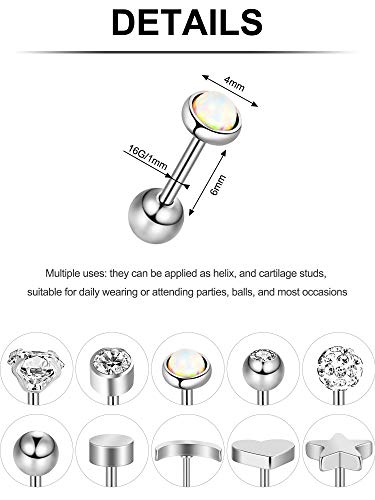 Juego de Pendientes de Barra con Pesas de Acero Inoxidable Aretes de Perno de Bola Piercing de Cartílago Hélice Trago (Color Plateado 2)