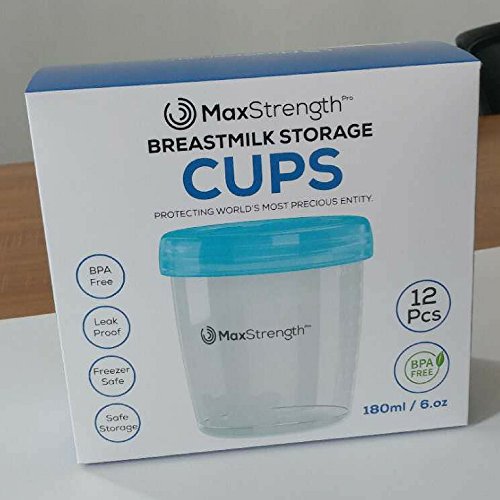 Juego de recipientes de almacenamiento para leche materna con tapas a prueba de fugas por Max Strength Pro, 180 ml, tazas de leche de mama reutiliz (12pc)