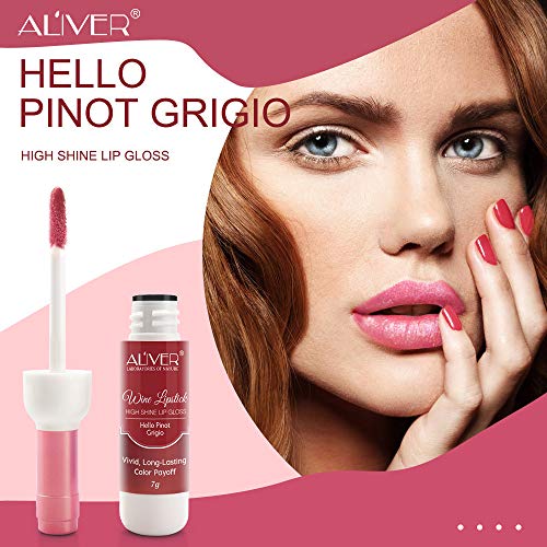 Juego de regalo de brillo de labios (paquete de 6), diseño de botella de vino, hidratante de larga duración, resistente al agua, taza antiadherente, a prueba de besos, tinte de labios rojo