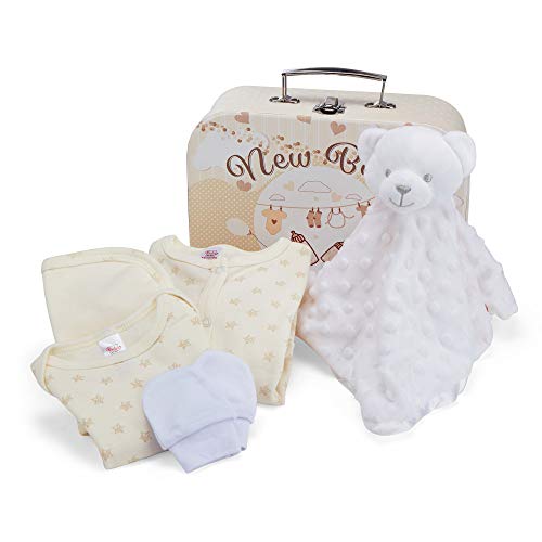 Juego de regalo para bebé, unisex, con artículos básicos para recién nacidos, incluye un edredón, body de sueño, babero de algodón y manoplas