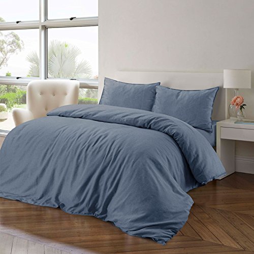 Juego de ropa de cama de algodón y lino, algodón, lino, azul, Doublé