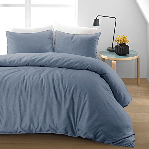 Juego de ropa de cama de algodón y lino, algodón, lino, azul, Doublé